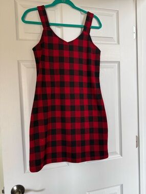SO Red and Black Buffalo Plaid Mini Shift Dress
